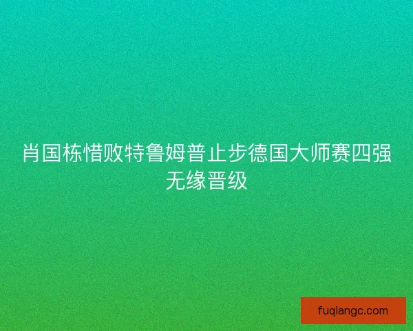 肖国栋惜败特鲁姆普止步德国大师赛四强无缘晋级 肖国栋惜败特鲁姆普止步德国大师赛四强无缘晋级